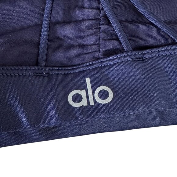 Alo Yoga Sunny Strappy Sports Bra Navy Gloss - Picture 5 of 11